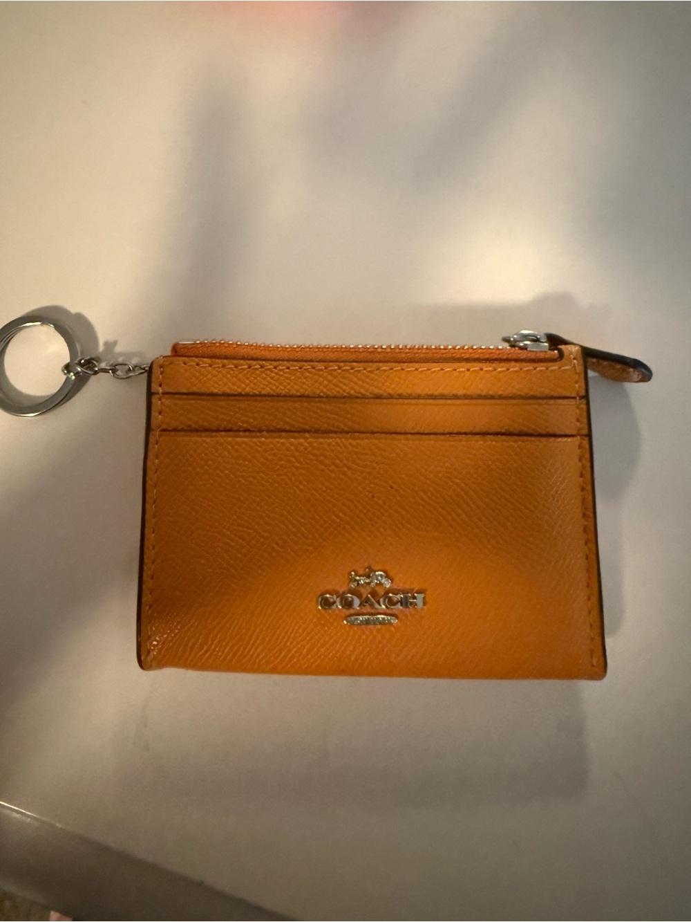 Coach Orange Leather Card Holder with Key Ring